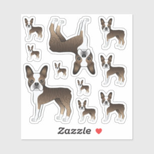 Brindle and White Boston Terrier Niedliche Cartoon Aufkleber