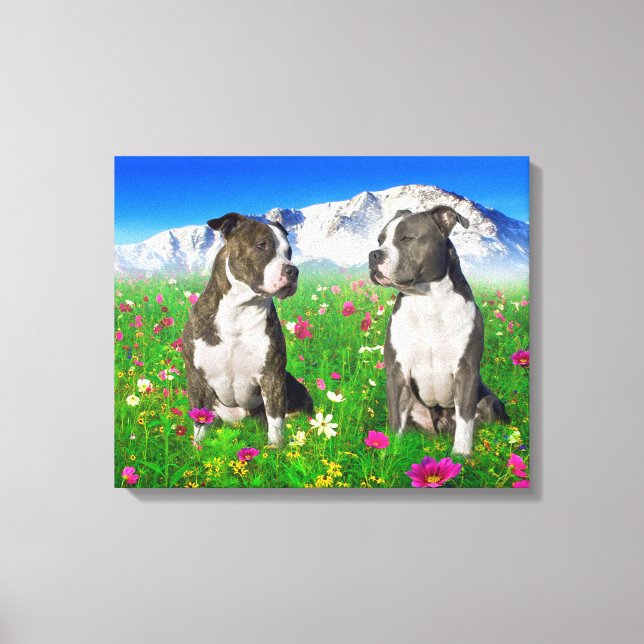 Brindle & Blue Staffordshire & Pit Bull Hunde Leinwanddruck (Vorderseite)
