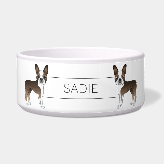Brindle Boston Terrier Cartoon Dog & Custom Text Napf (Vorderseite)