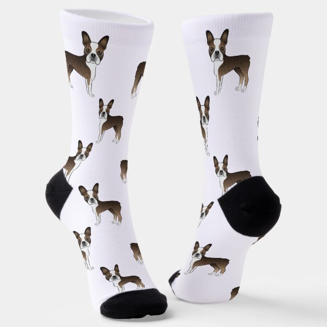 Brindle Boston Terrier Cartoon Dog Muster Socken (Gewinkelt)