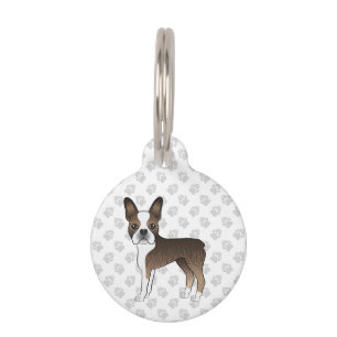 Brindle Boston Terrier Cartoon Hund mit Informatio Haustiermarke