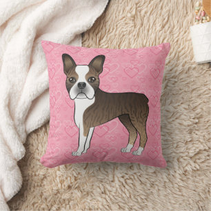 Brindle Boston Terrier Dog On Pink Hearts Kissen