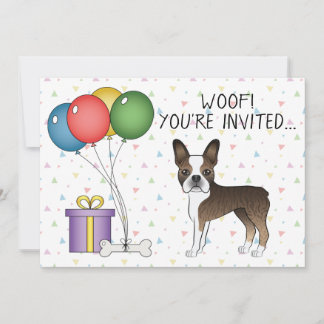 Brindle Boston Terrier Niedlich Cartoon Dog - Gebu Einladung