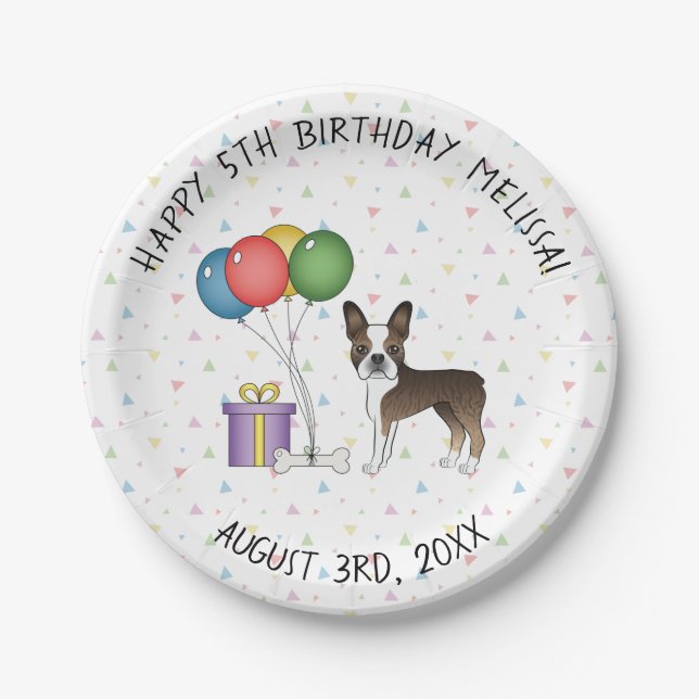 Brindle Boston Terrier Niedlich Cartoon Dog - Gebu Pappteller (Vorderseite)