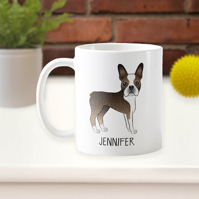 Brindle Boston Terrier Niedlich Cartoon Dog & Name Kaffeetasse (Von Creator hochgeladen)