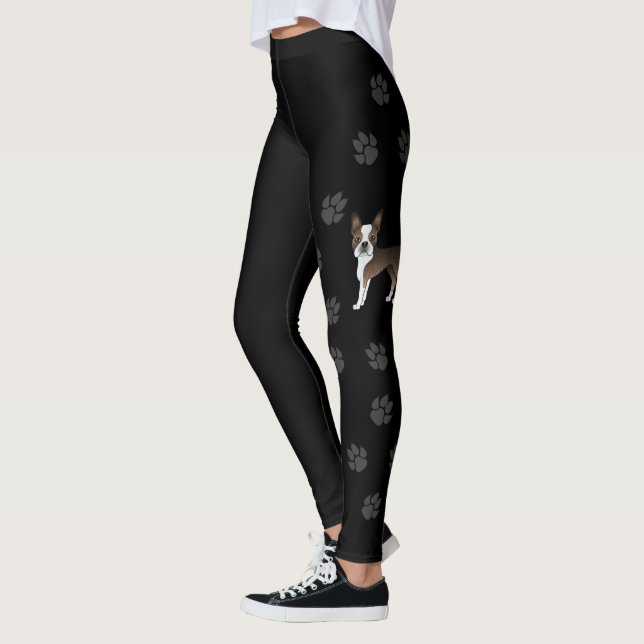 Brindle Boston Terrier Niedlich Cartoon Dog & Paws Leggings (Links)