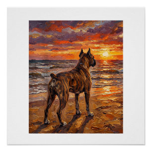 Brindle Boxer am Sunset Beach Boxer-Hunde-Kunstges Poster