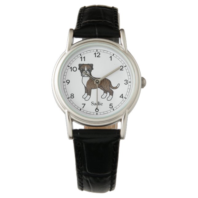 Brindle Boxer Dog Niedlich Illustration & Individu Armbanduhr (Vorderseite)