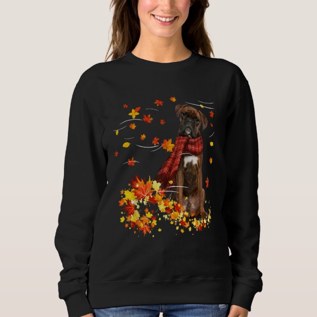 Brindle Boxer Fall Red Scarf Herbstleaf Geschenk Sweatshirt (Vorderseite)