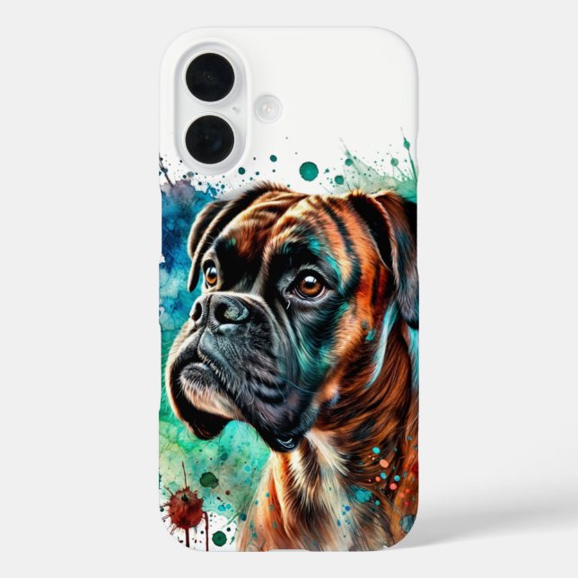 Brindle Boxer Wasserfarben Art iPhone 16 Hülle (Rückseite)