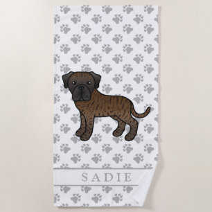 Brindle English Mastiff Niedlich Cartoon Dog & Nam Strandtuch