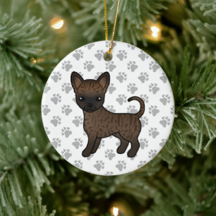 Brindle Glatthaar Chihuahua Cartoon Hund & Pfoten Keramik Ornament