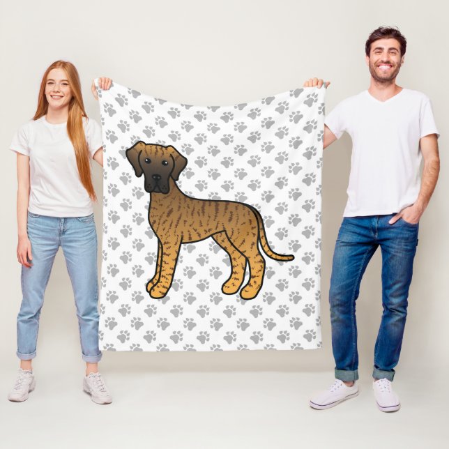 Brindle Great Dane Niedlich Cartoon Dog & Paws Fleecedecke (Beispiel)