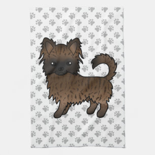Brindle Langhaar Chihuahua Cartoon Hund & Pfoten Geschirrtuch