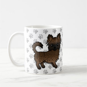 Brindle Langhaar Chihuahua Cartoon Hund & Pfoten Kaffeetasse
