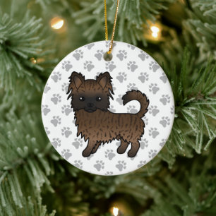 Brindle Langhaar Chihuahua Cartoon Hund & Pfoten Keramik Ornament