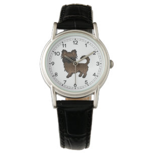 Brindle Langhaar Chihuahua Süßer Cartoon-Hund Armbanduhr