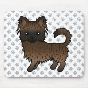 Brindle Long Coat Chihuahua Cartoon Dog & Paws Mousepad
