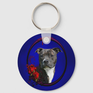 Brindle pitbull mit Rosen Schlüsselanhänger
