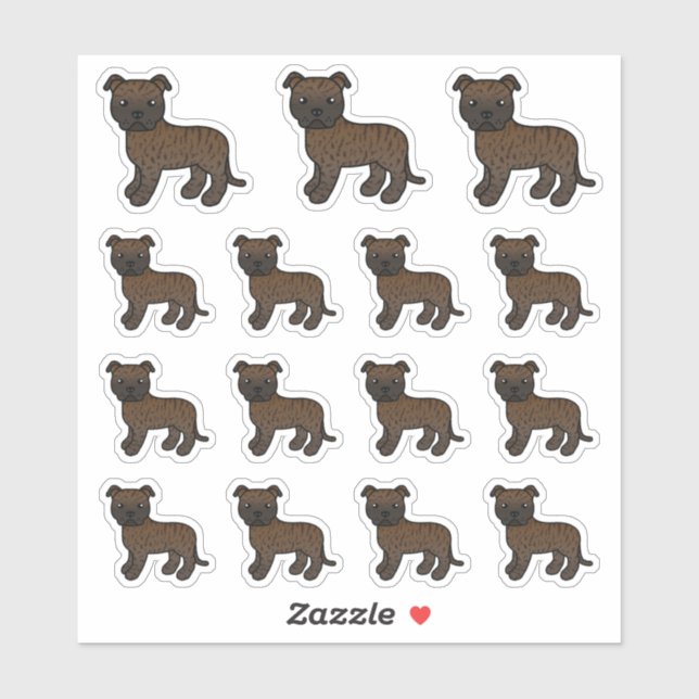 Brindle Staffordshire Bull Terrier Cartoon Hunde Aufkleber (Blatt)