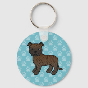 Brindle Staffordshire Bull Terrier Hund auf Blau Schlüsselanhänger