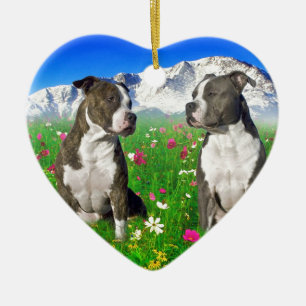 Brindle u. blaue Staffordshire- u. Pitbull-Hunde Keramik Ornament