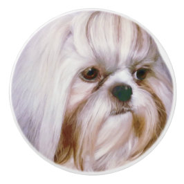 Brindle und weißer Hund Shih Tzu Keramikknauf