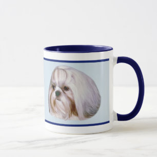 Brindle und weißer Hund Shih Tzu Tasse