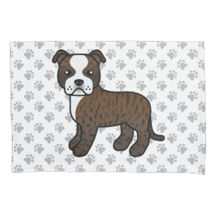 Brindle und weißer Staffie süßer Cartoon-Hund & Pf Kissenbezug