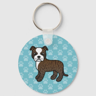 Brindle- und Weißer Staffordshire Bull Terrier Hun Schlüsselanhänger