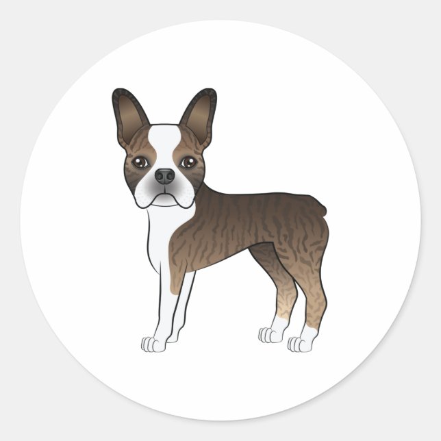 Brindle und White Boston Terrier Niedlicher Cartoo Runder Aufkleber (Vorderseite)