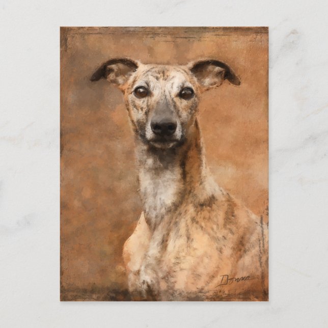 Brindle Whippet Dog Feiertagspostkarte (Vorderseite)