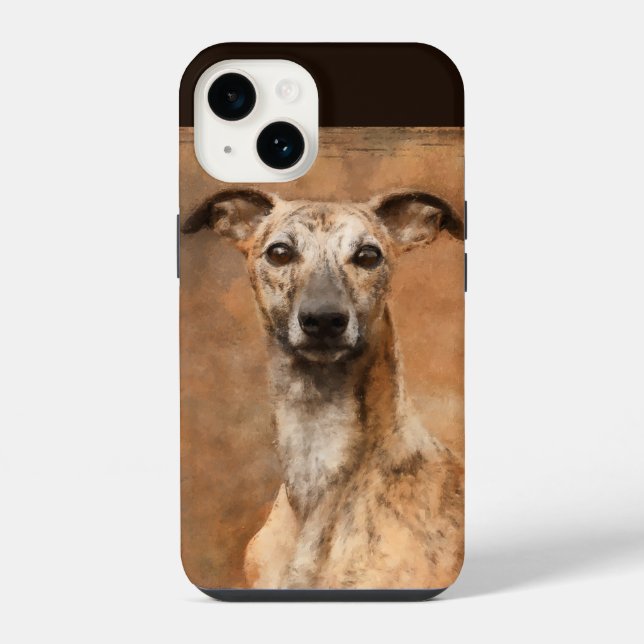 Brindle Whippet Dog iPhone 14 Hülle (Rückseite)