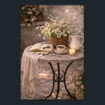 Bring the romantic charm of the French countryside Poster<br><div class="desc">Create a peaceful French countryside atmosphere in your home with this French country courtyard table wall art print. This romantic scene features a rustic garden table with an open book, warm coffee, fresh flowers, and soft candlelight set in a charming stone courtyard. Inspired by quiet mornings in a European garden,...</div>