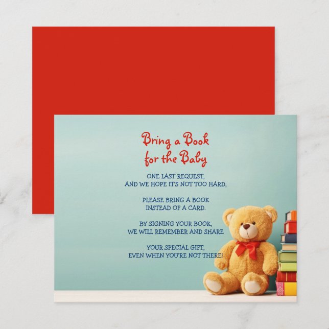BRINGEN EINER BOOK Teddy Bear Baby Shower Card Einladung (Vorne/Hinten)