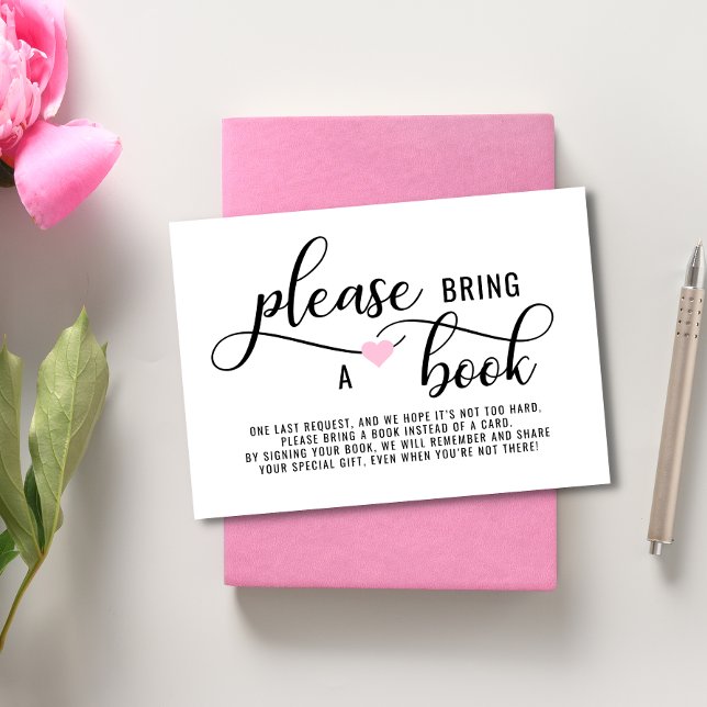 BRINGEN EINES BUCHS Pink Heart Baby Dusche Begleitkarte (Von Creator hochgeladen)