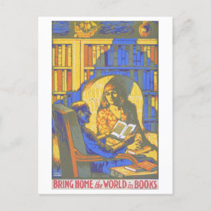 "Bringen Sie die Welt in Büchern nach Hause" Vinta Postkarte