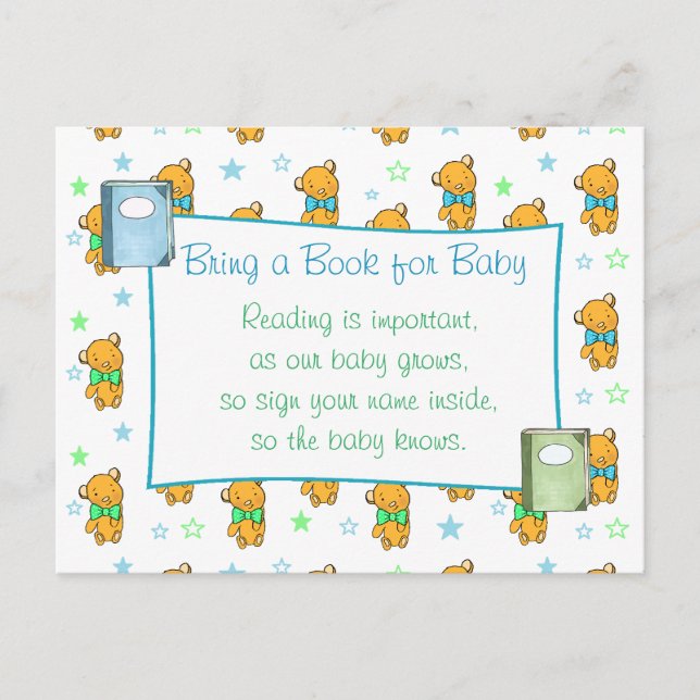 Bringen Sie ein Buch für Baby Blue Jungs Babydusch Postkarte (Vorderseite)