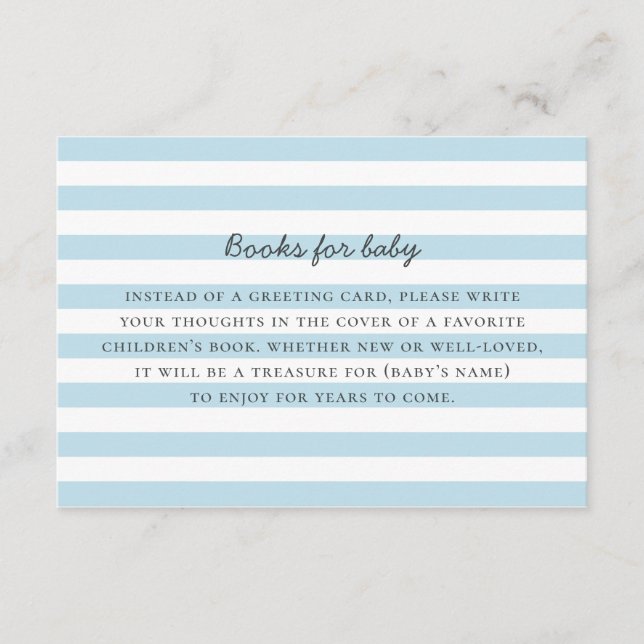 Bringen Sie ein Buch für Babywünsche mit. Blaue St Begleitkarte (Vorderseite)