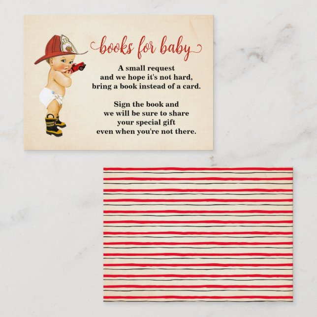Bringen Sie ein Buch Kleine Firefighter-Babyduschk Platzkarte (Vorne/Hinten)