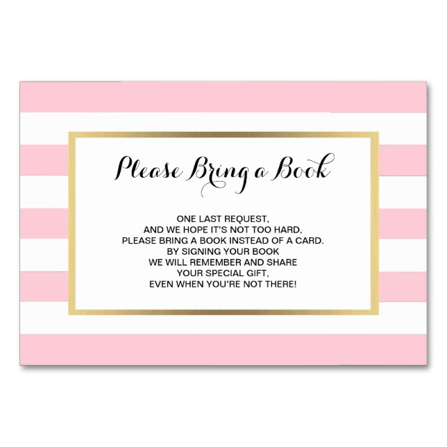 Bringen Sie ein Buch mit - Streifen Pink GIRL Baby Tischnummer (Vorderseite)