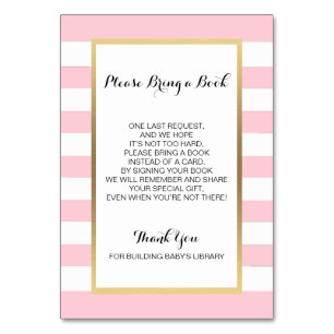 Bringen Sie ein Buch mit - Streifen Pink GIRL Baby Tischnummer