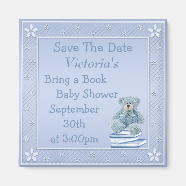 Bringen Sie eine Blue Teddy Baby Dusche Save the D Magnet (Vorne)
