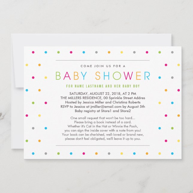 Bringen Sie eine Buchfarbe Dots Clean Baby Dusche  Einladung (Vorderseite)