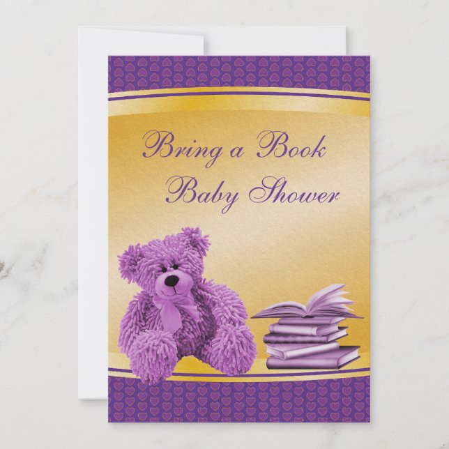 Bringen Sie eine Lila Teddy & Hearts Babydusche Einladung (Vorderseite)