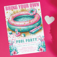 Bringen Sie Ihr eigenes Pool Party Pink Türkis Gli