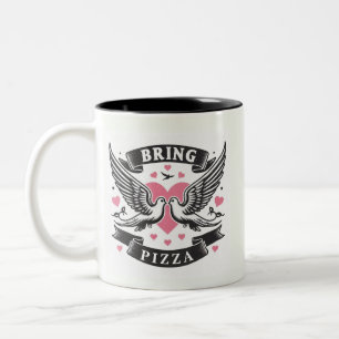 Bringen Sie Pizza Valentins lustige Herzen und Tau Zweifarbige Tasse