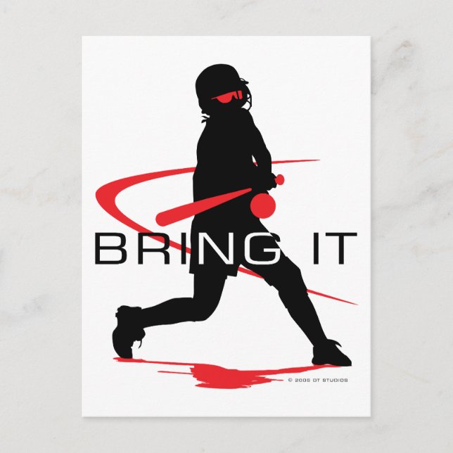 Bringen Sie Red Batter Softball Postkarte (Vorderseite)