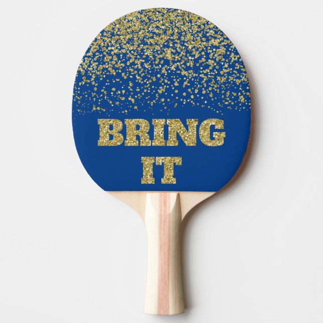 Bringen Sie Spaß Gold Glitzer Sparkle Blue Tischtennis Schläger (Vorderseite)