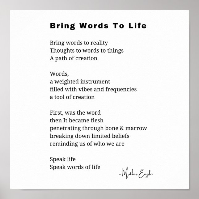 Bringen Sie Worte zum Leben Poem Wall Art Poster D (Vorne)